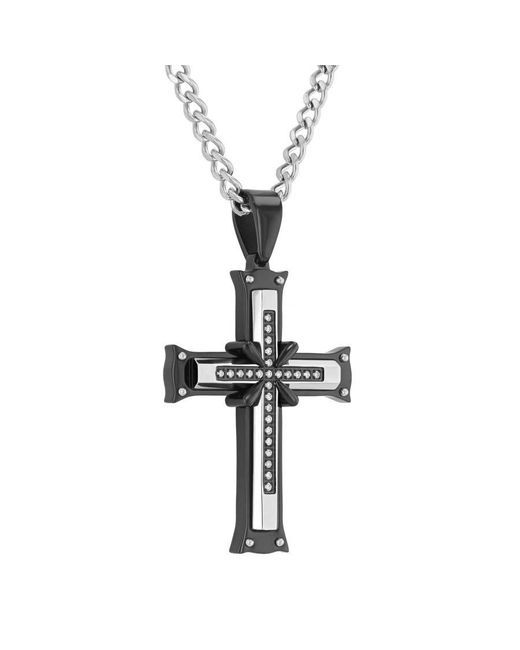 Robert Alton Metallic 1/8Ctw Diamond Stainless Steel With Finish Cross Pendant for men