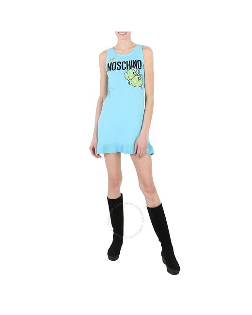 Moschino Blue Light Ribbed-knit Scoop Neck Dress