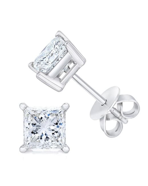 Haus of Brilliance Blue Ags Certified 14k White Gold 1/4 Cttw 4-prong Set Princess-cut Solitaire Diamond Push Back Stud Earrings