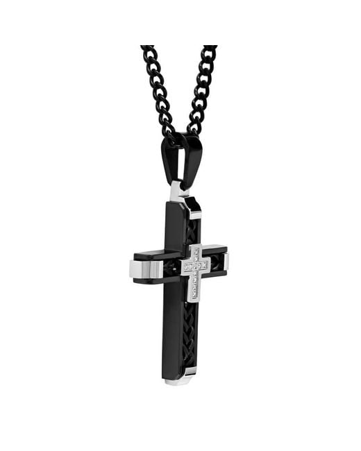 Robert Alton Metallic Diamond Accent Stainless Steel With Finish Cross Pendant for men