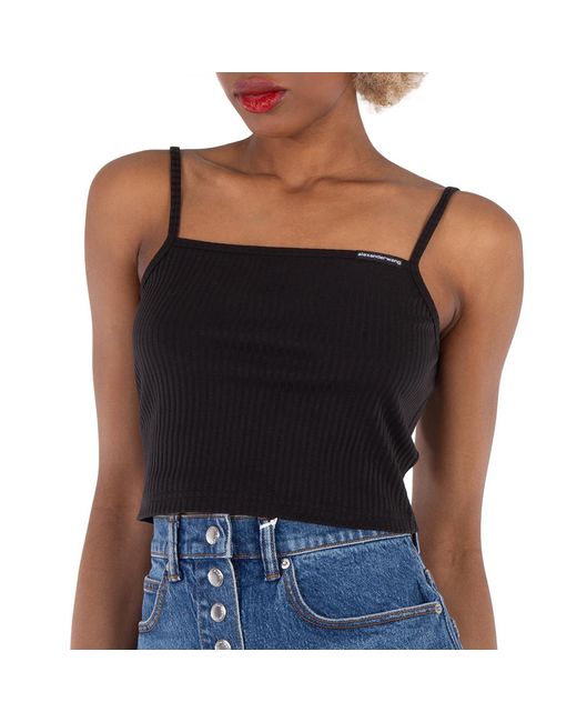 T By Alexander Wang Blue Ribbed-Knit Cotton Cami Top