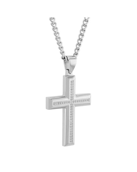 Robert Alton Metallic 1/4 Ctw Squared Stainless Steel Cross Pendant With Diamonds for men