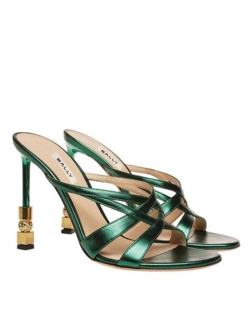 Bally Green Carolyn 105 Metallic Leather Sandals, Brand Size 39 Us