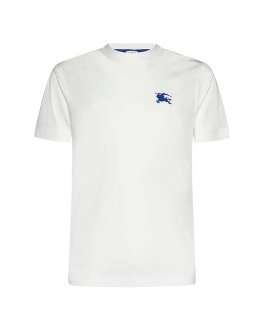 Burberry White Embroidered Equestrian Knight T Shirt for men