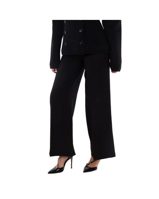 Burberry Black Ladies Jaylie Asian Fit Wool Wide Leg Pants With Slits, Brand Size 2 (Us