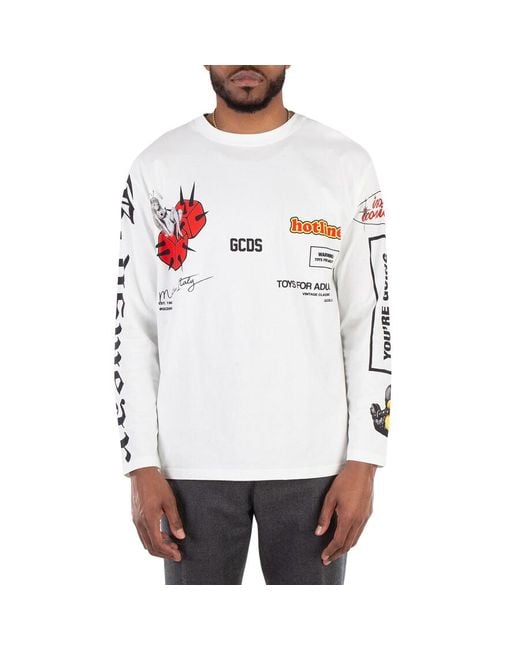 Gcds White Digital Graphic Long-Sleeve T-Shirt for men