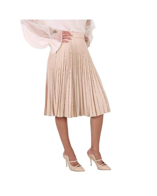 Burberry Pink Plisse Soleil Crystal Detail Stretch Cady Skirt