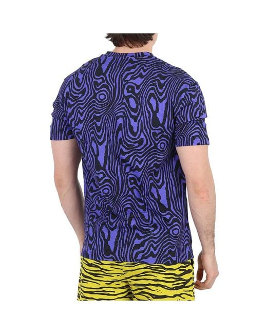Moschino Blue Moire-effect Print Cotton T-shirt for men