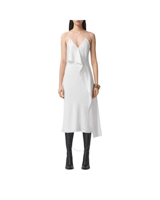 Burberry White Natural Silk Ruffle-detail Sloane Slip Dress
