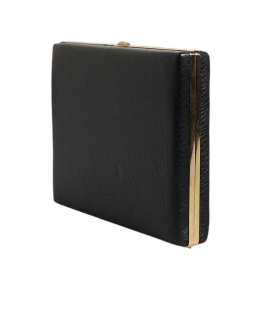 Dolce & Gabbana Black Leather Frame Clutch Evening Party Purse Bag Aluminum Goat