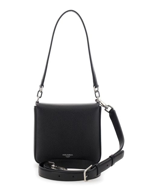 Dolce & Gabbana Black 'Marlene' Shoulder Bag With Twist Closure And Logo On The Back for men
