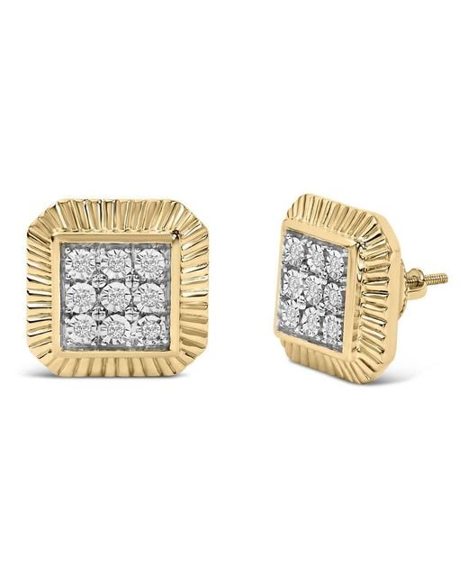 Haus of Brilliance Metallic 10K Plated .925 Sterling 1/6 Cttw Diamond Textured Halo Stud Earrings