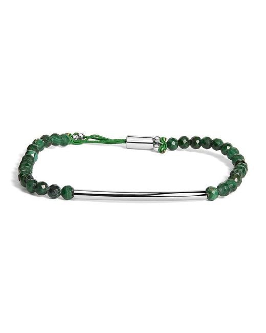 Haus of Brilliance Green Sterling Malachite Bead Station Bracelet With Bolo Clasp