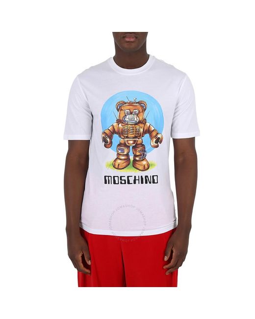 Moschino White Cotton Robot Bear T-shirt for men