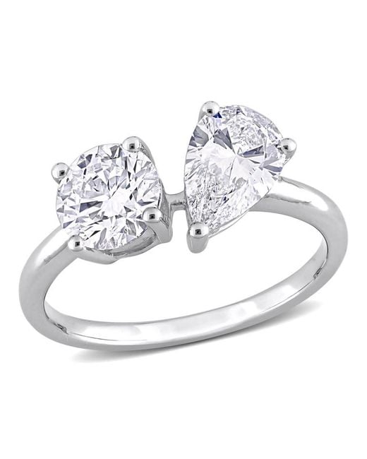 Created Forever Metallic 2 Ct Tw Pear & Round Lab Created Diamond 2-Stone Engagement Ring