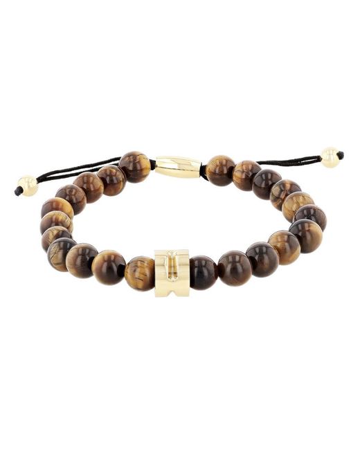 Robert Alton Brown Stainless Steel Tiger Eye Bead Bolo Bracelet for men
