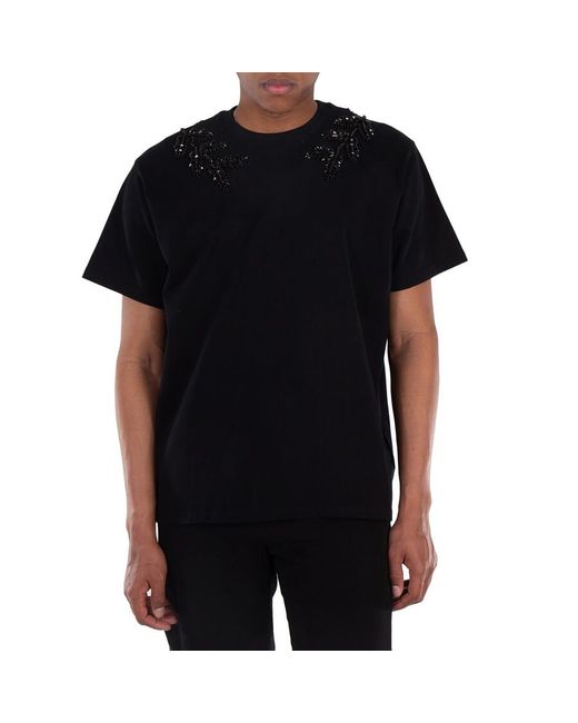 Burberry Black Embellished Crystal Oak Leaf Crest Cotton T-Shirt for men