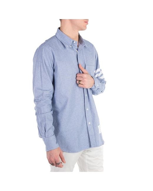 Thom Browne Blue 4 Bar Button Down Flannel Shirt for men