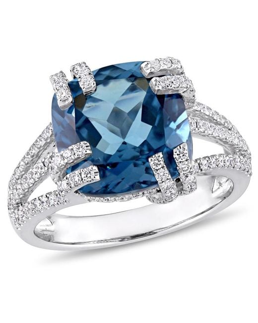 Amour Blue 7 1/3 Ct Tgw London Topaz And 3/4 Ct Tw Diamond Cocktail Ring