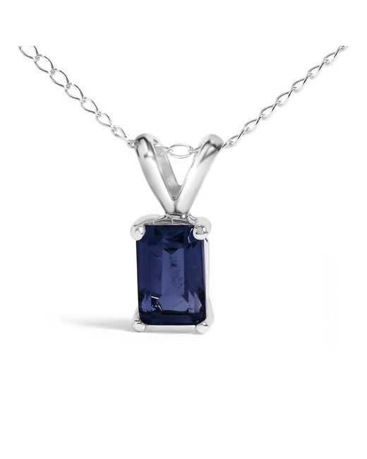 Haus of Brilliance Metallic 14K 6X4Mm Emerald Cut Sapphire Solitaire Pendant Necklace
