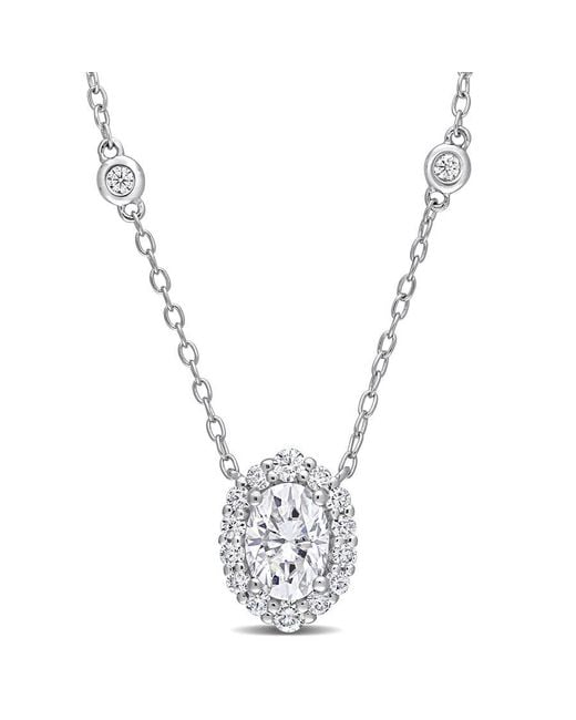 Amour Metallic 1 1/2 Ct Dew Created Moissanite Oval Halo Necklace