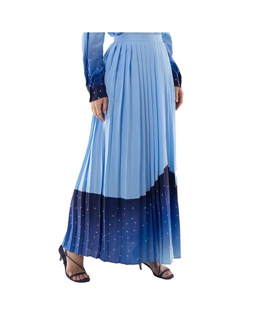 Burberry Blue Soft Cornflower Lise Constellation-Print Silk Ruffle Skirt, Brand Size 8 (Us