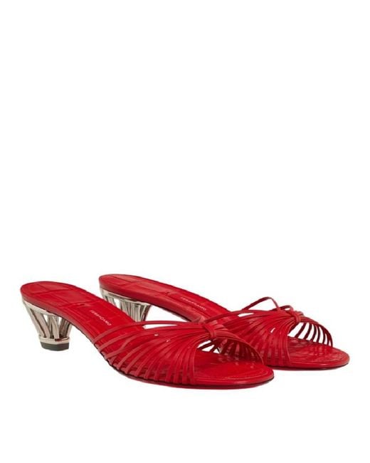 Ferragamo Red Cage Heel Leather Slide Sandals
