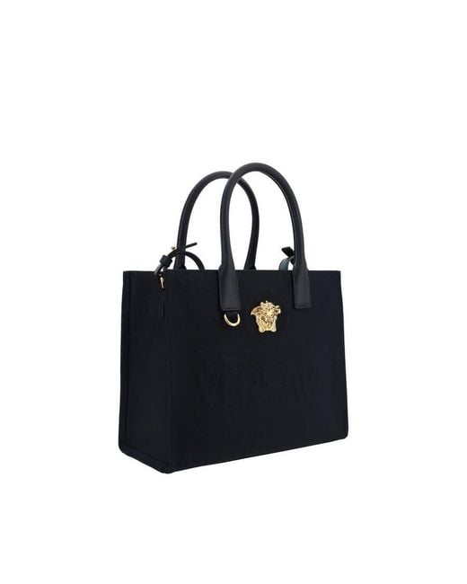 Versace Black Cotton With Medusa Logo Shoulder Bag
