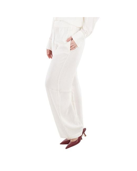 Victoria Beckham White Monogram-Jacquard Wide-Leg Trousers