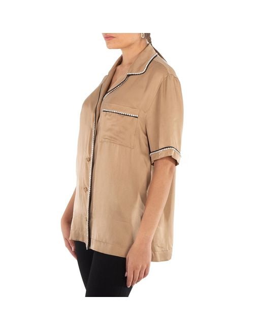 Burberry Natural Camel Tierney Bowling Pajama Shirt, Brand Size 10 (Us