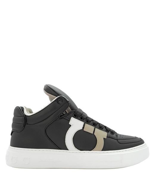 Ferragamo Black Gancini High-Top Calf Leather Sneakers for men