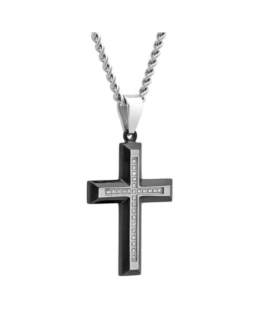 Robert Alton Metallic 1/8Ctw Diamond Stainless Steel With & Finish Cross Pendant for men