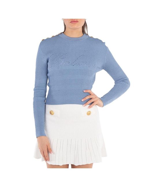 Balmain Blue Signature Knit Jumper, Brand Size 34 (Us
