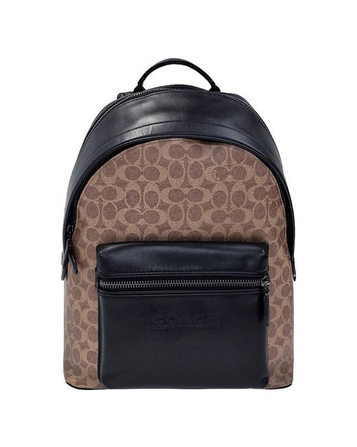 COACH Black Signature Canvas Charter Backpack for men