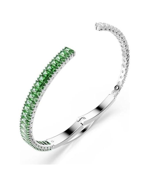 Swarovski Green Rhodium Plated Mixed Mixed Bangle, Size Large for men