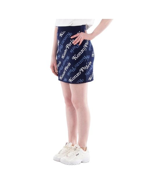 KENZO Blue Intarsia-Knit Logo Skirt