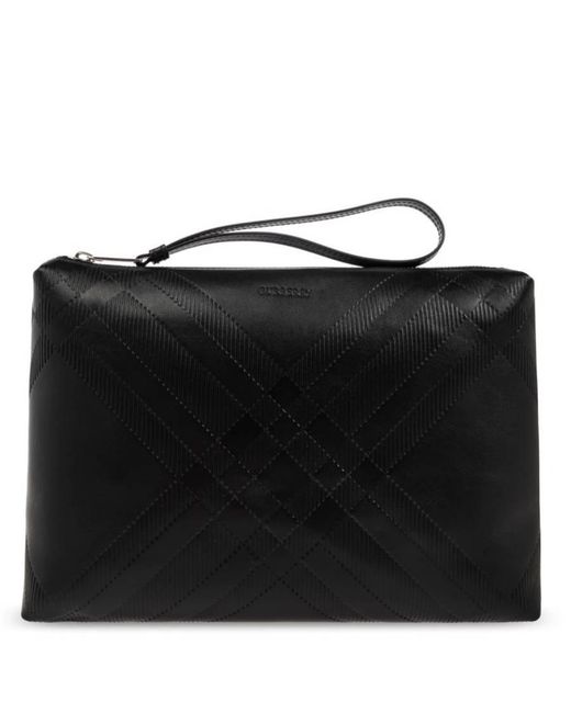 Burberry Black Check Embossed Clutch Bag for men