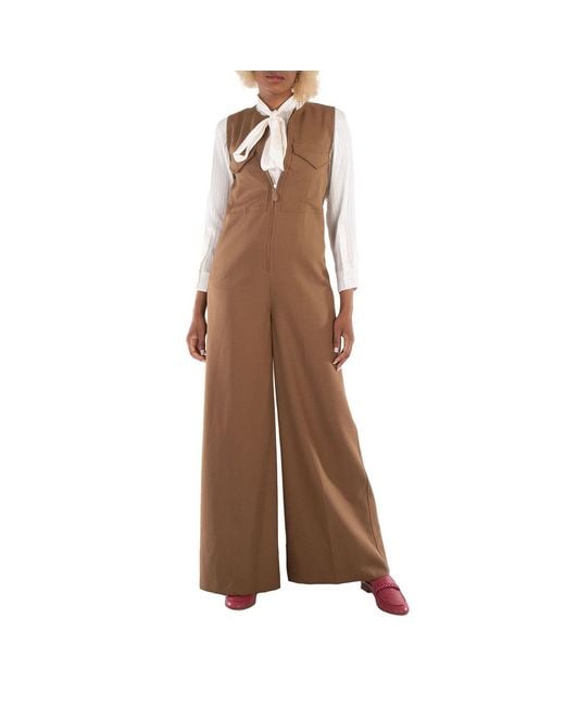 Burberry Brown Ladies Warm Walnut Neave Wool Jumpsuit, Brand Size 4 (Us