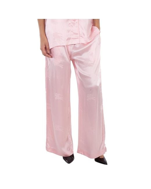 Burberry Pink Ekd Wide Leg Silk Jacquard Trousers, Brand Size 4 (Us