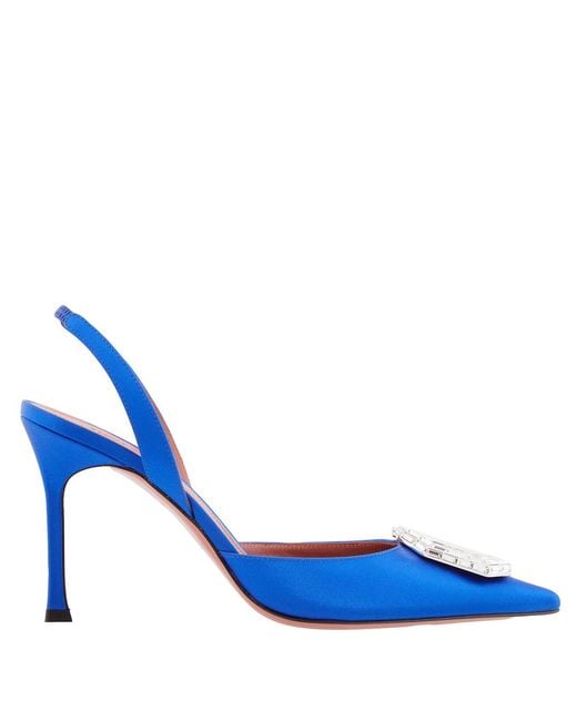 AMINA MUADDI Blue Camelia 90 Slingback Pumps