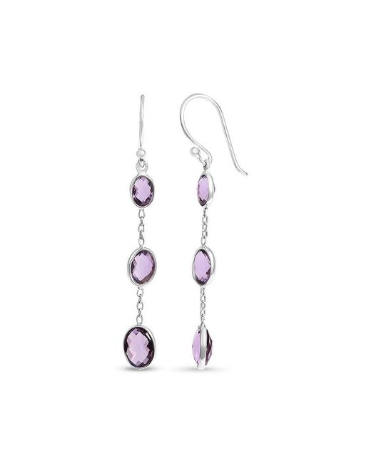Haus of Brilliance White 925 Sterling Checkerboard Cut Oval Amethyst 2" Inch Drop And Dangle Earrings
