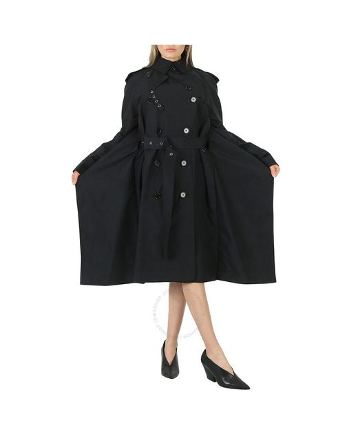 Burberry Black Double-breasted Raincoat With Graphic Detail