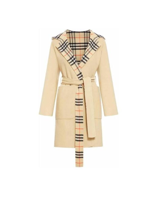 Burberry Natural Flax Mid-Length Reversible Check Wool Car Coat, Brand Size 6 Us