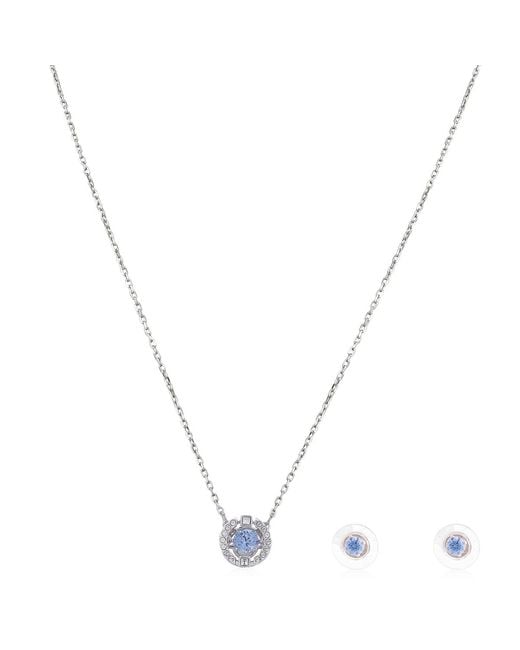 Swarovski Metallic Rhodium Plated Sparkling Dance Earring And Necklace Set