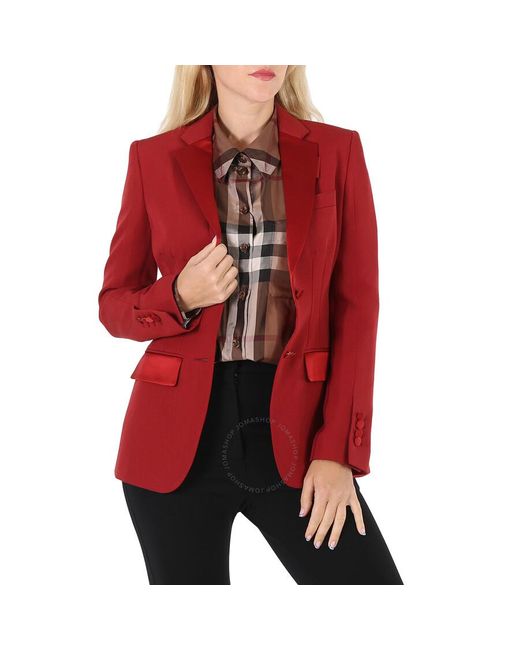 Burberry Red Dark Carmine Otelia Satin Trim Wool Tuxedo Jacket
