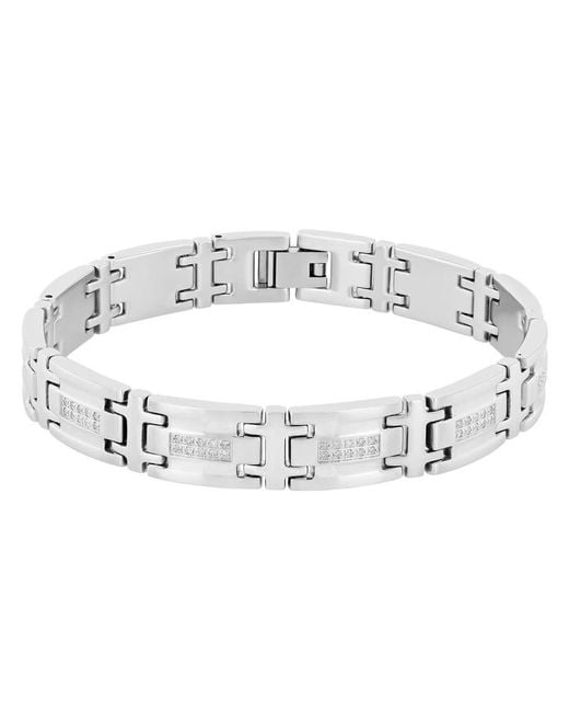 Robert Alton Metallic 1/2Ctw Diamond Stainless Steel Double Row Link Bracelet for men