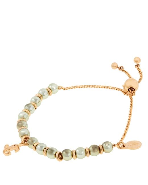 Jimmy Choo Metallic Beaded Chain Bracelet With Jc Logo Charm