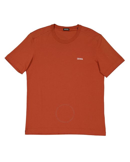 Zegna Orange Ermenegildo Embroidered Logo Short Sleeve T-Shirt, Brand Size 50 Us for men