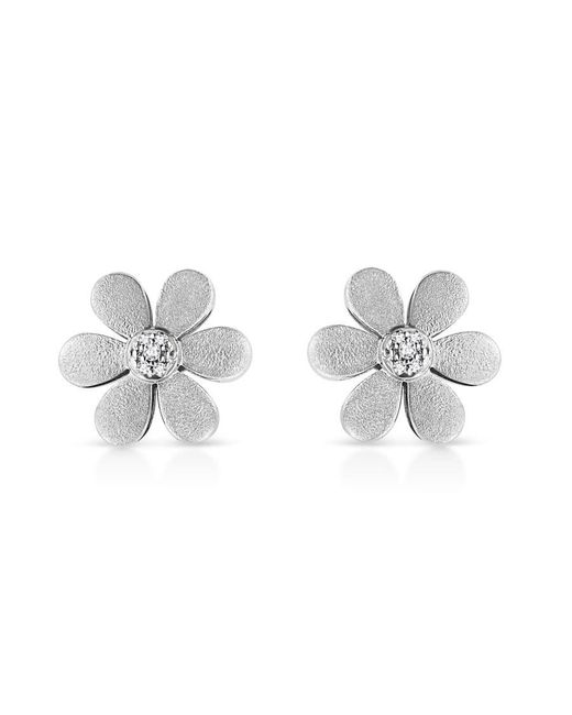 Haus of Brilliance Metallic Matte Finished .925 Sterling Diamond Accent Flower Hoop Stud Earring (I-J Color, I1-I2 Clarity)