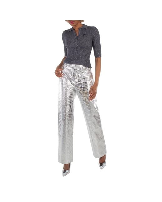ROTATE BIRGER CHRISTENSEN Gray Ladies Embossed Crocodile Skin Effect Trousers